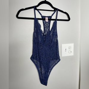 Small navy Victoria’s Secret teddy lingerie with lace
